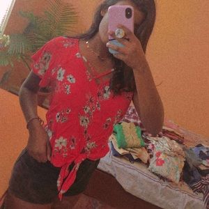 chs flutter strap red party shirt